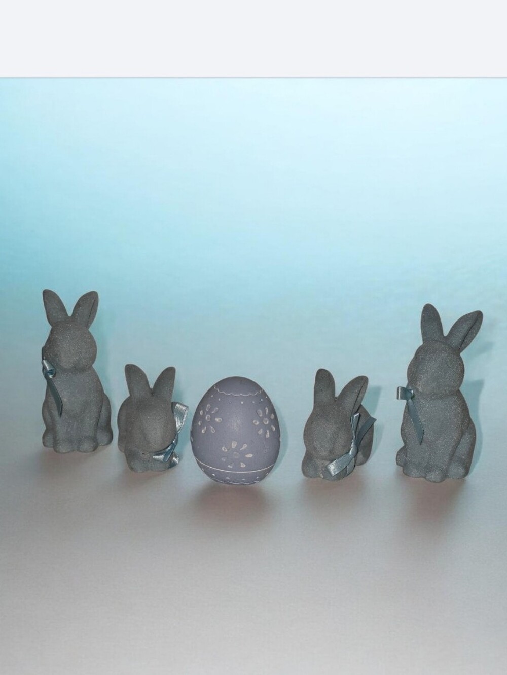 Gray Decorative Bunny and Egg Set for Small Pets Decor